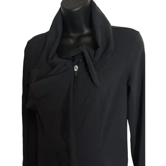 Lucy Women Small Black Zip Up Jacket Yoga Asymmetrical Drape Collar Athleisure - Picture 6 of 8